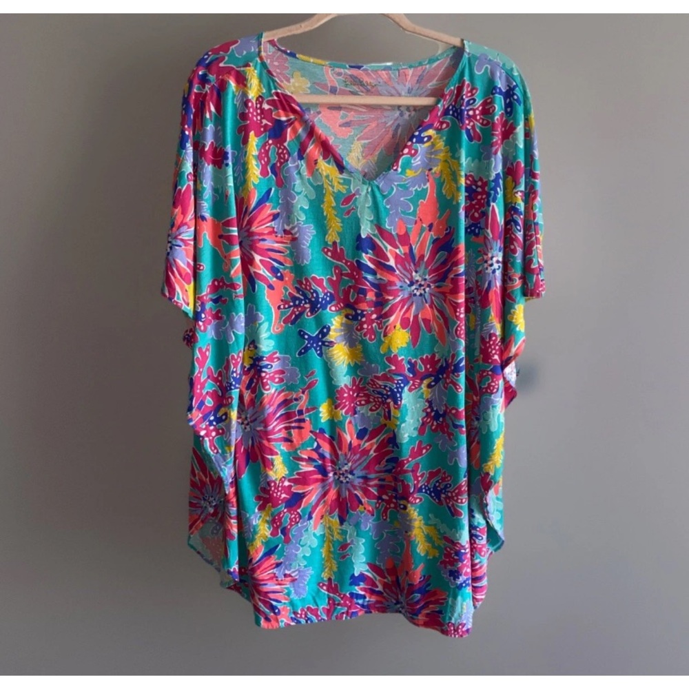 Lilly Pulitzer XS Swimsuit Coverup Poncho Floral Pima‎ Cotton